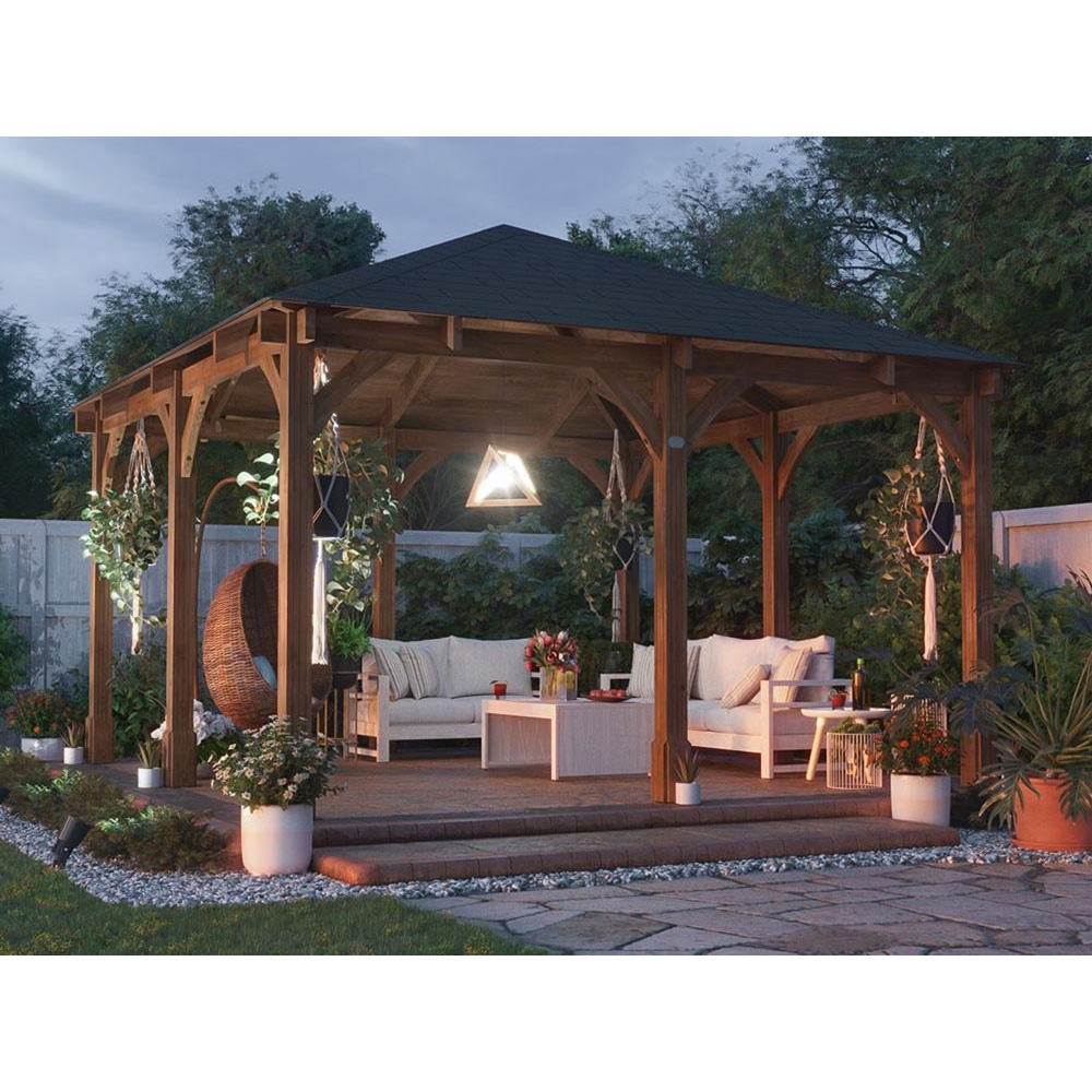 Dunster House Leviathan 4 x 4m Brown Wooden Garden Gazebo with Heavy Duty Roof Shingles Image 3