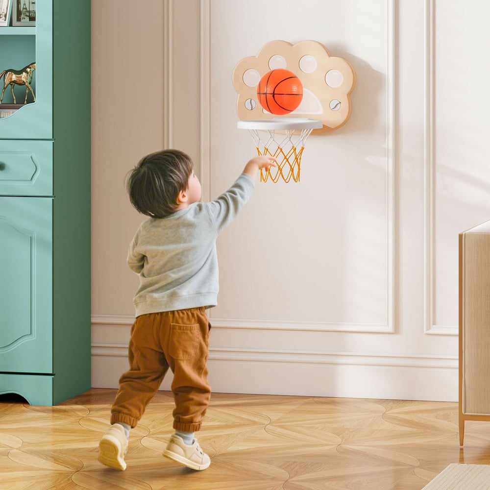 Costway 3-in-1 Kids Coffee Adjustable Basketball Hoop Sports Centre with Soccer Game Image 3