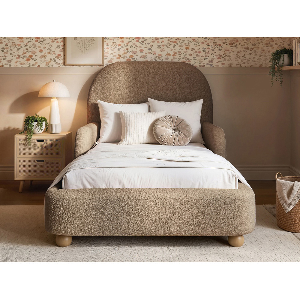 Flair Kira Single Brown Boucle Upholstered Bed with Curved Headboard Image 5