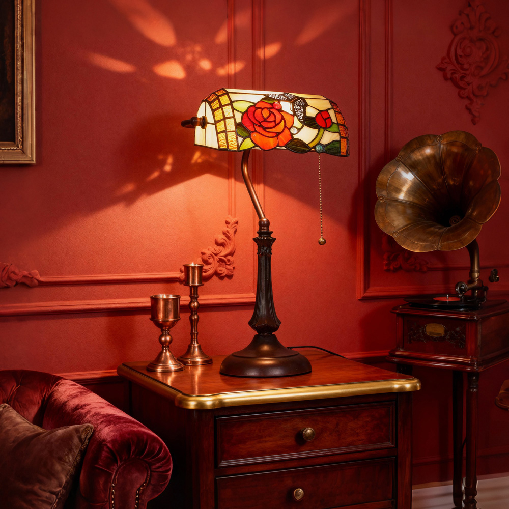 HOMCOM Antique Handcrafted Tiffany-Style Stained Glass Table Lamp Image 4