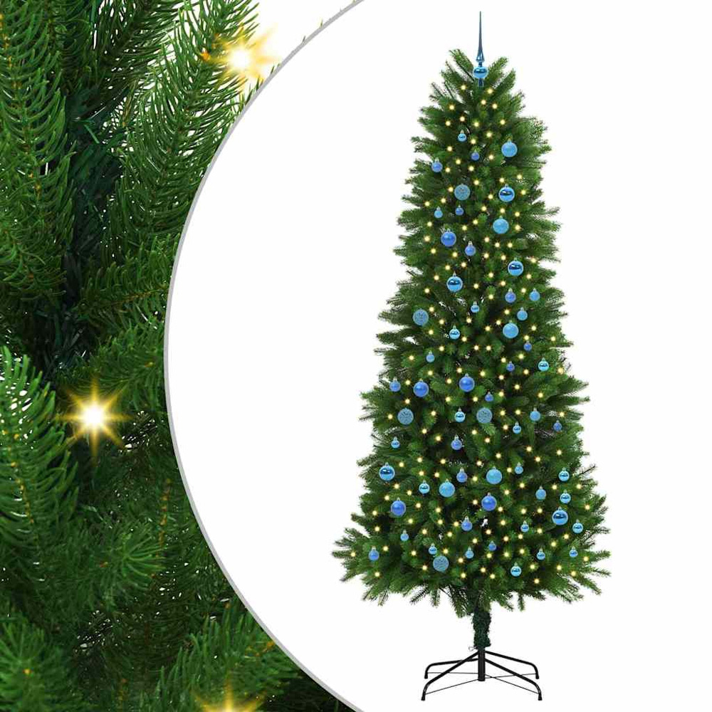 vidaXL Pre-Lit Blue Baubles Green Artificial Christmas Tree 8ft Image 2
