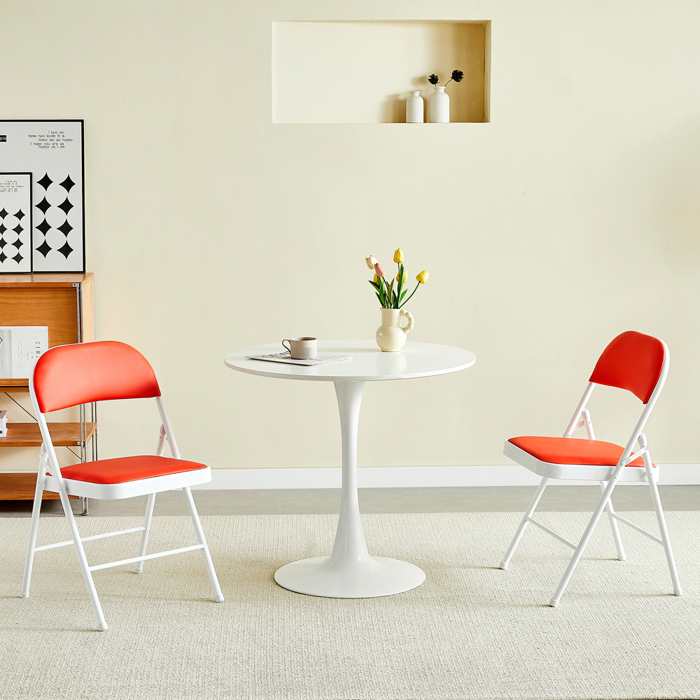 Set of 2 Red Padded Folding Metal Dining Chairs Image 5