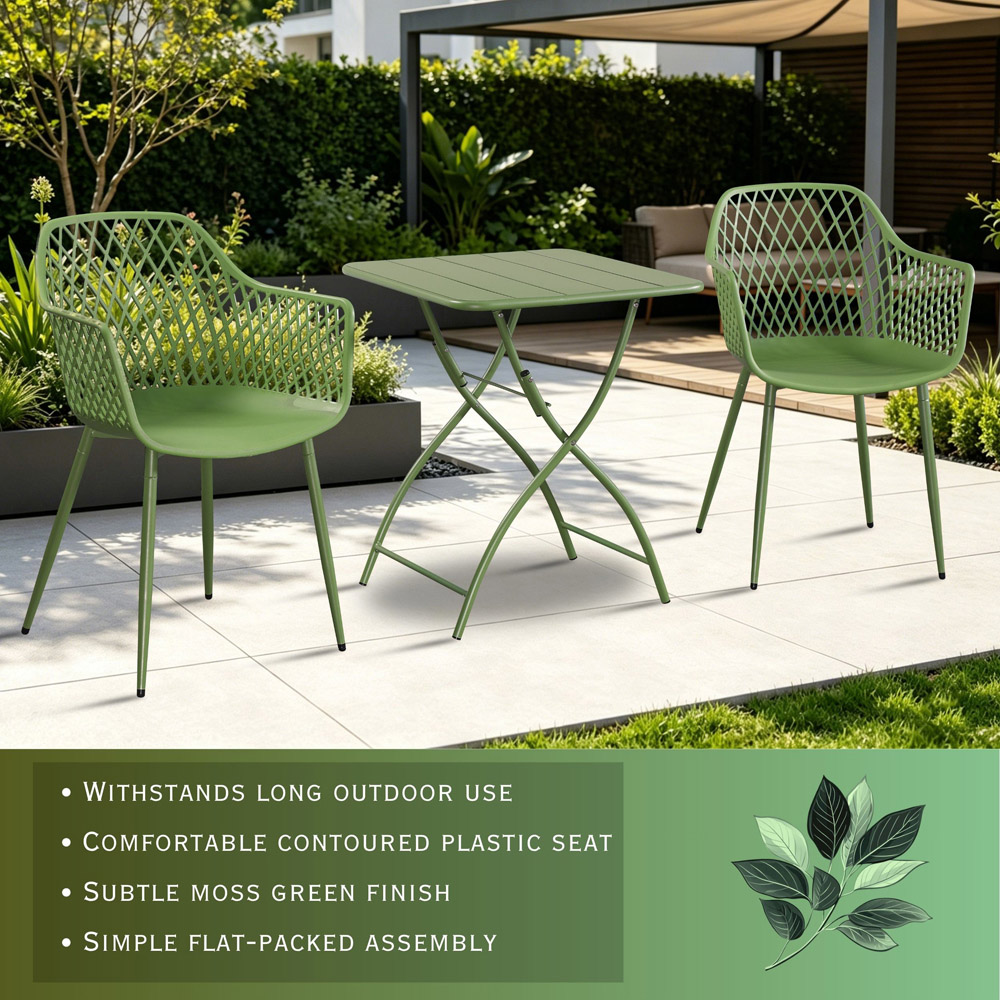Core Products 2 Seater Moss Green Lattice Design Square Metal Foldable Table Garden Bistro Set Image 7