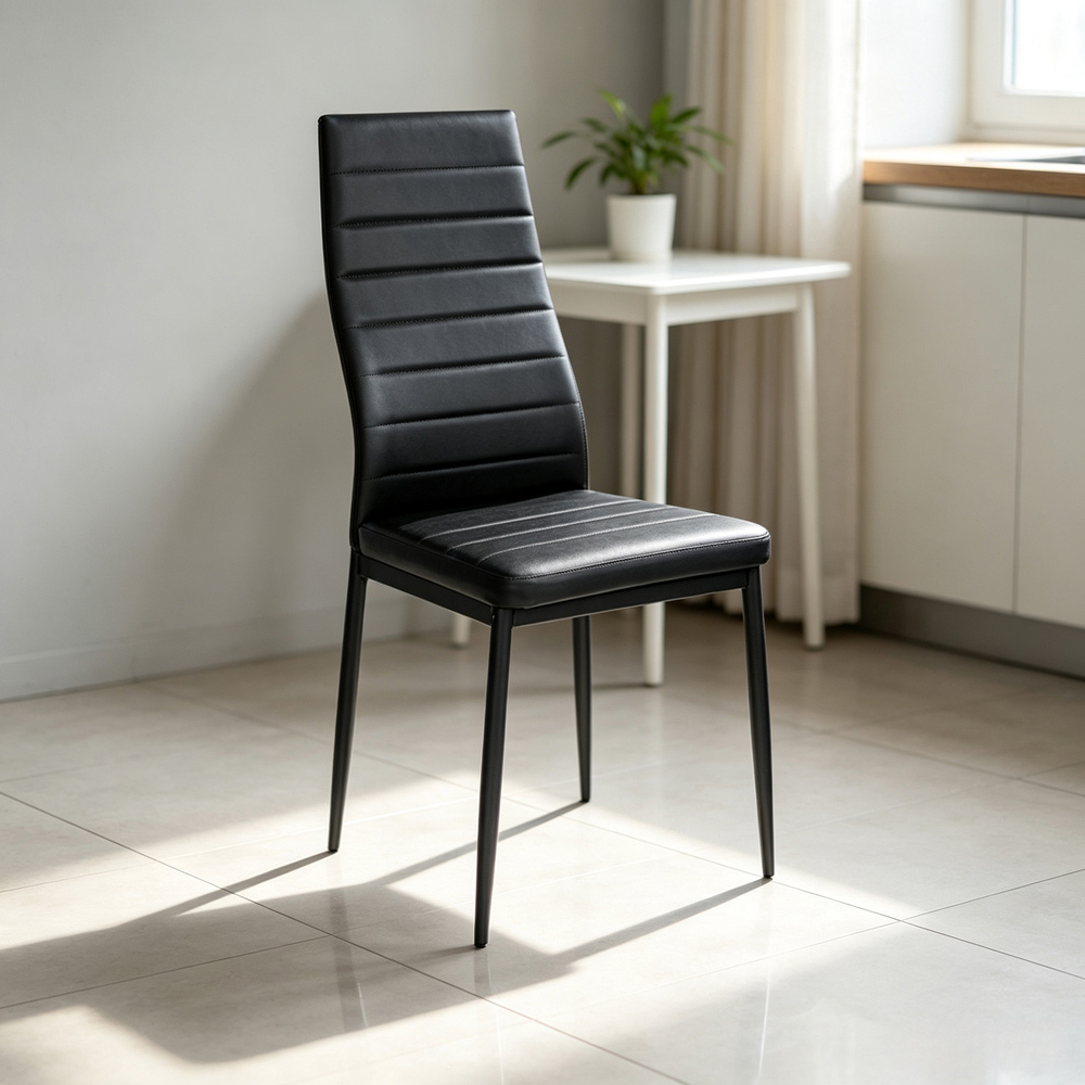 Living and Home Set of 4 Black PU Leather Quilted Backrests Dining Chair Image 5