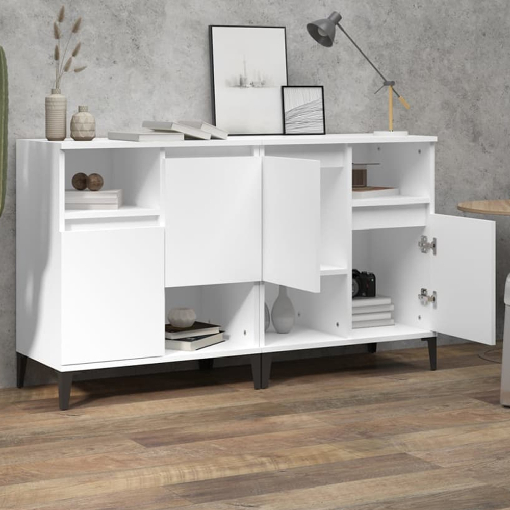 vidaXL 2 Door 2 Shelf White Sideboard Set of 2 Image 1