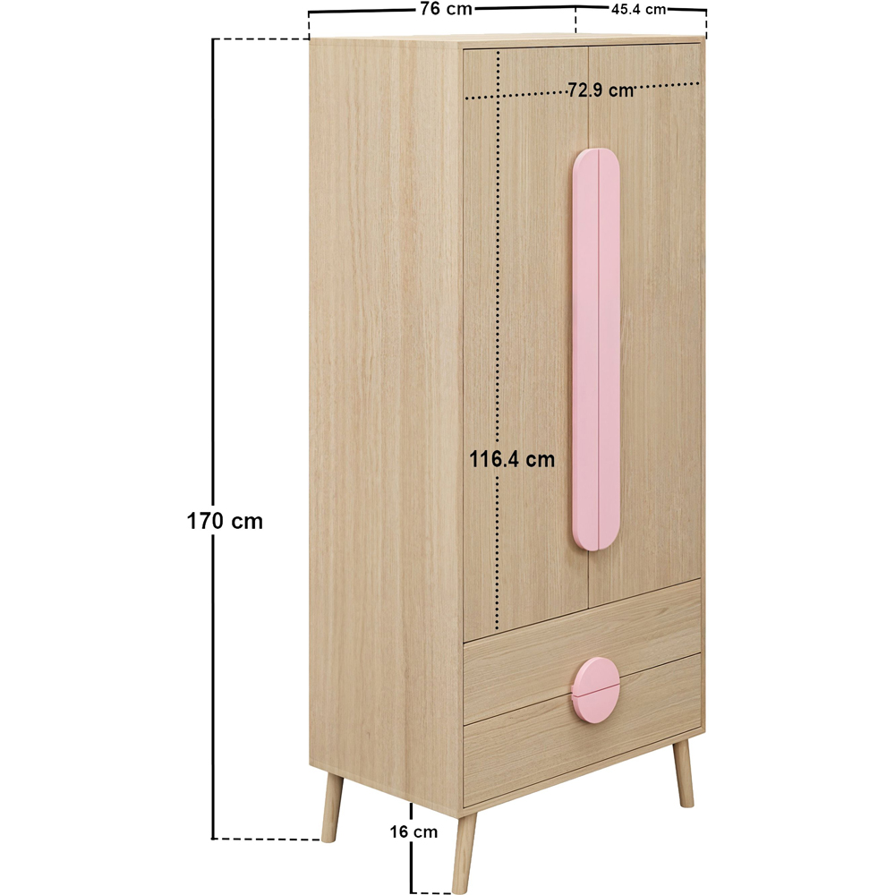 Flair Noah 2 Door 2 Drawer Oak and Pink Wardrobe Image 8