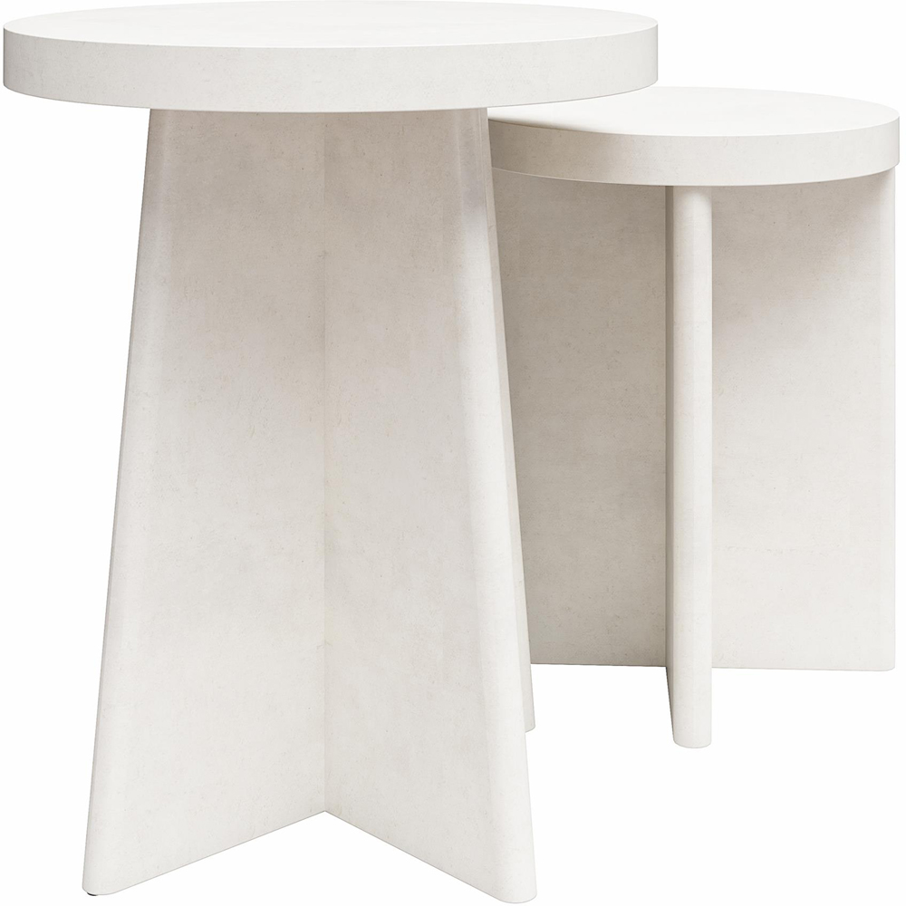 Dorel Liam Cream Round Plaster End Tables Set of 2 Image 6