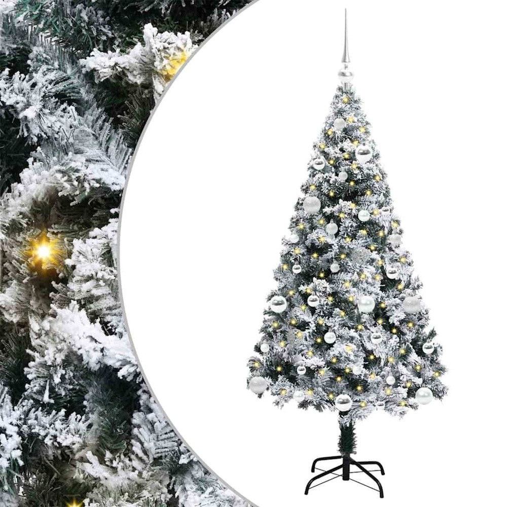 vidaXL Pre-Lit Silver Baubles White Artificial Christmas Tree 5ft Image 2