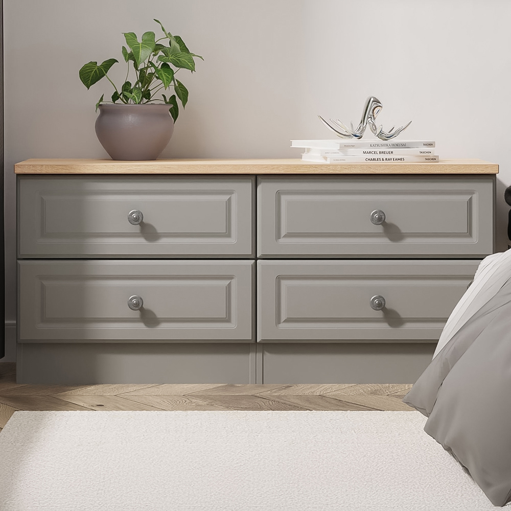 Crowndale Norfolk 4 Drawer Dusk Grey and Bardolino Oak Bed Box Ready Assembled Image 1