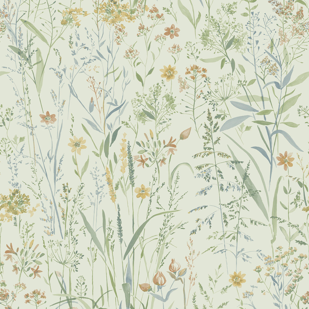Grandeco Free Flower Sprigs and Grass Sage Wallpaper Image 1
