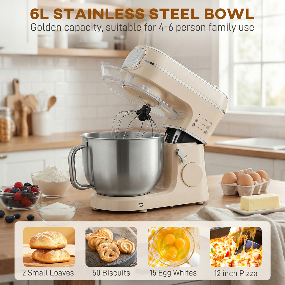 HOMCOM 800-296V70CW 11 Speed Cream 6L Stand Mixer 1400W Image 6