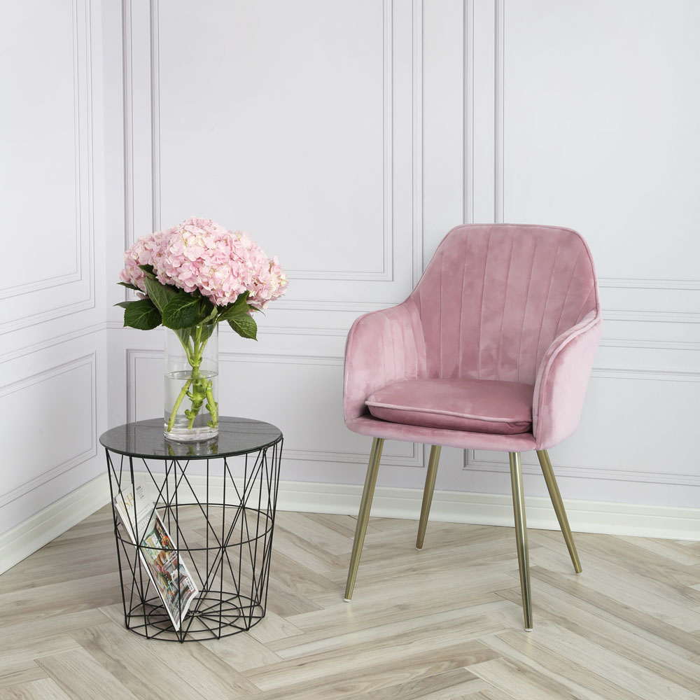 Muse Violet Tulle Velvet Accent Chair with Golden Legs Set of 2 Image 6