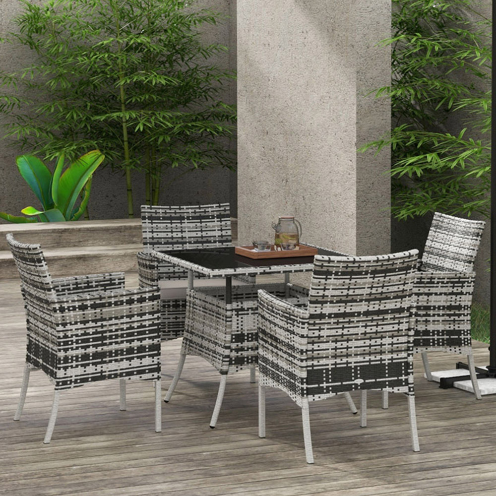 Outsunny Rattan 4 Seater Dining Set Grey Image 1