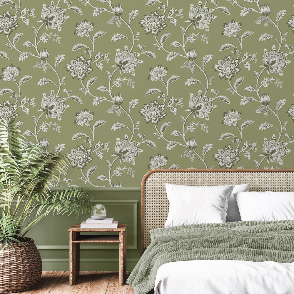 Fine Decor Juliette Floral Sage Wallpaper Image 3