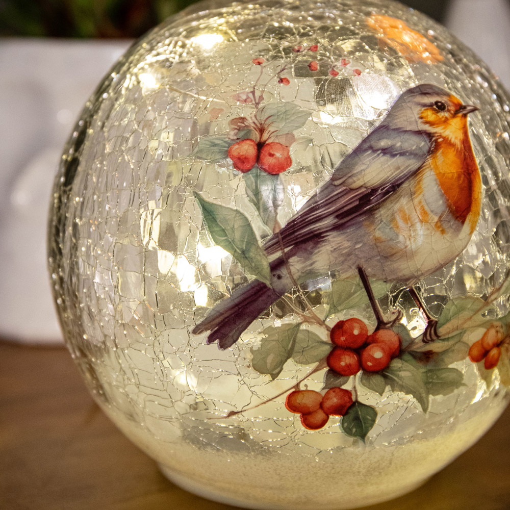 Samuel Alexander Robin Crackle Effect Glass Ball LED Christmas Decoration Image 3