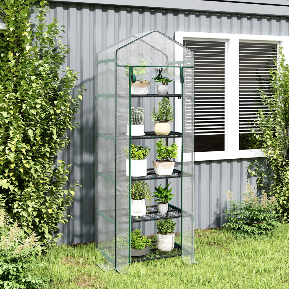 Outsunny Green 1.6 x 2.3ft 5-Tier Mini Greenhouse Image 3