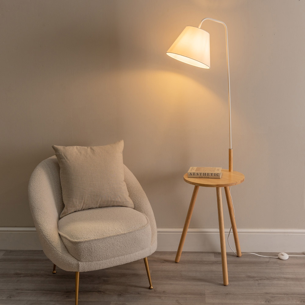 ValueLights Freja Natural Wood and White Side Table Floor Lamp Image 7