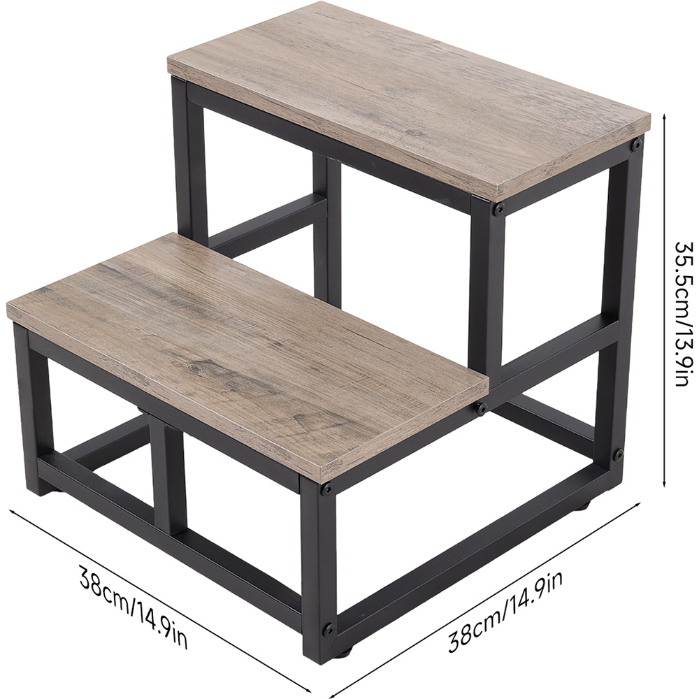 Living and Home Grey and Black Rustic Wood Grain 2 Step Stool Image 9