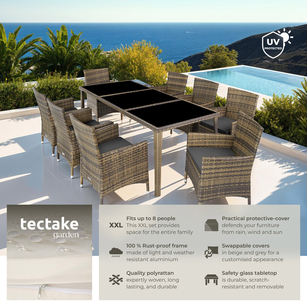 tectake Menorca 8 Seater Rattan Garden Dining Set Natural Image 8