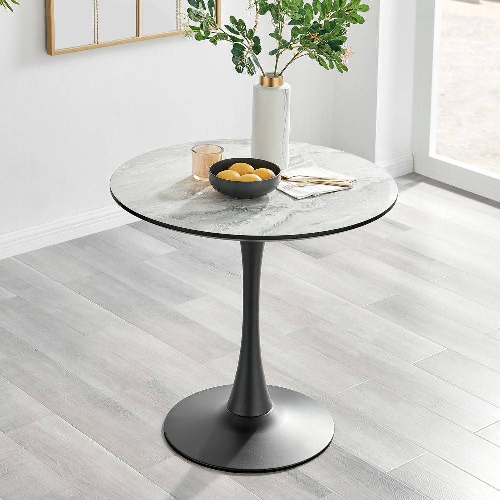 Furniturebox Elissa Fontana Marble Effect 2 Seater Round Dining Set White Cappuccino and Chrome Image 2