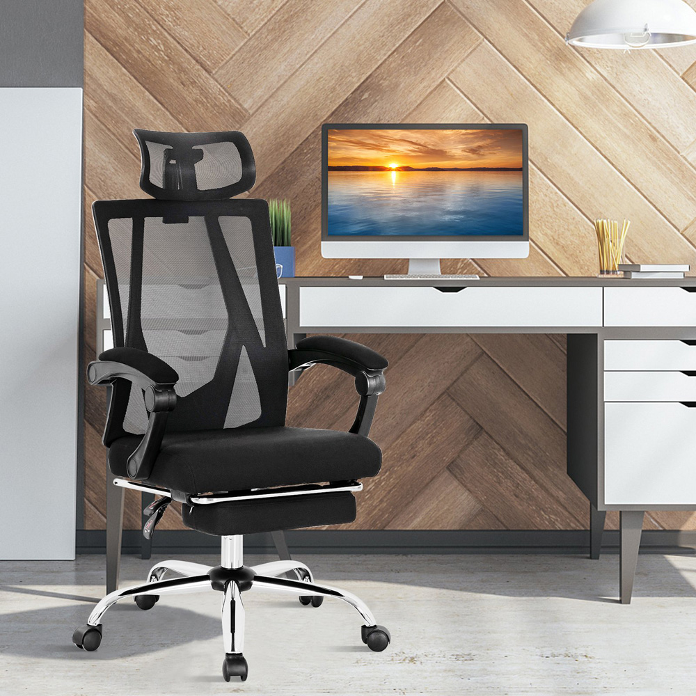 Costway Ergonomic Recliner Mesh Office Chair with Retractable Footrest Image 3
