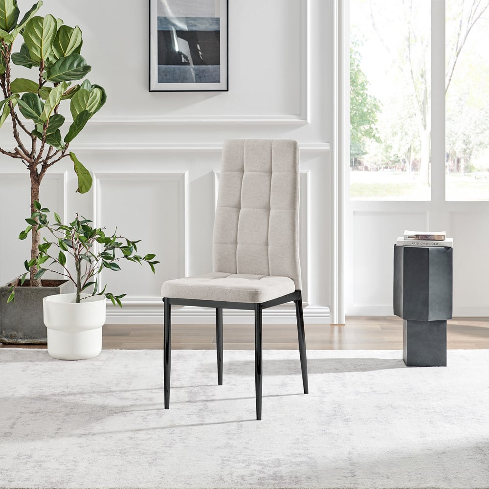 Furniturebox Valentina Set of 2 Cream and Black Textured Weave Dining Chairs Image 6