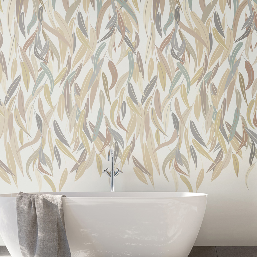 Origin Murals Repeatable Willow Leaf Vine Linen 3 Drop Wall Mural Image 1