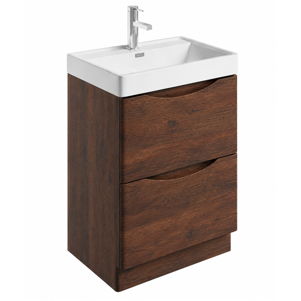 Go Bathrooms 2 Drawer Oak Floor Standing Vanity Unit with Ceramic Basin 600mm Image 2