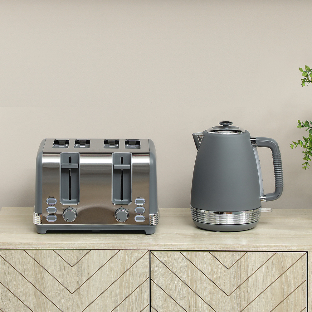 HOMCOM 800-267V70BK Grey 1.7L Quick Boil Kettle 3000W and 4 Slice Toaster Set Image 3