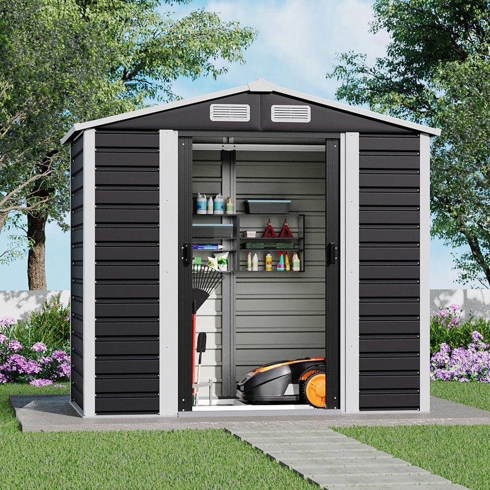 Living and Home 7 x 4ft 2 Door Anthracite Metal Garden Storage Shed Image 3