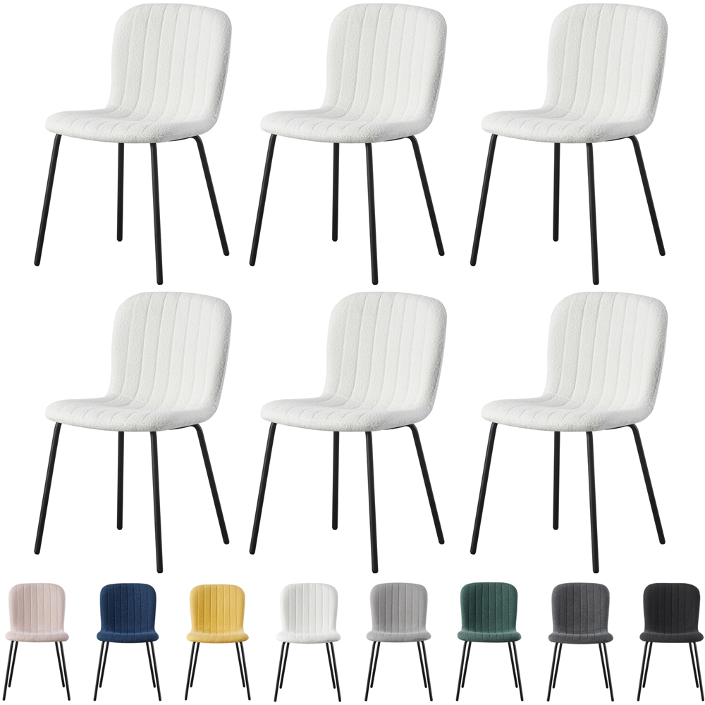 Bella Set of 6 Beige Teddy Faux Fur Stitched Design Dining Chairs Image 6