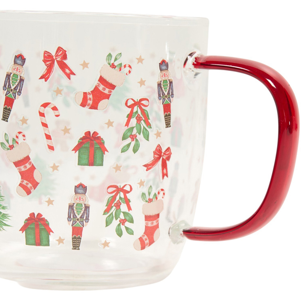 Christmas Glass Mug with Red Handle Image 3