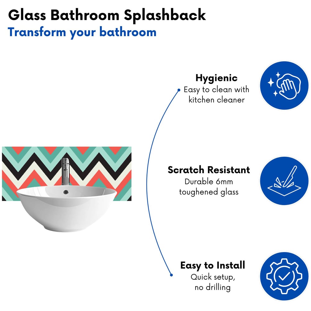Warren Reed Designer Geometric Colourful Chevron Glass Bathroom Splashback 25 x 60cm Image 4