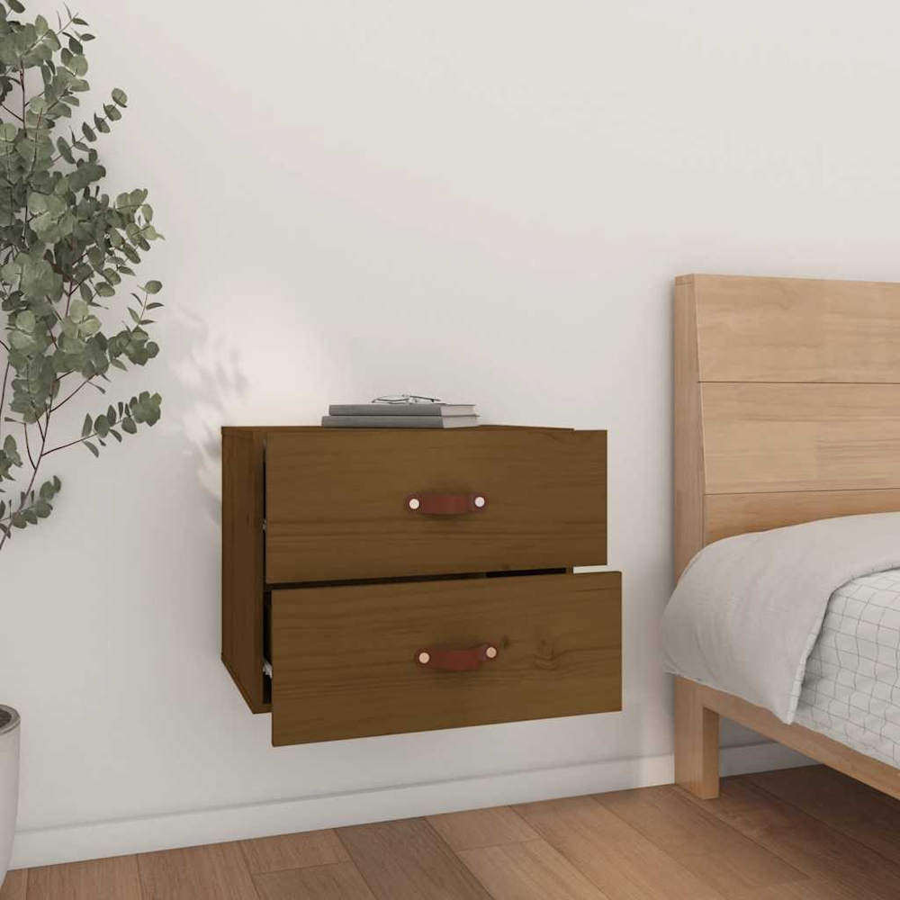 vidaXL 2 Drawer Honey Brown Wall Mounted Nightstand Image 7
