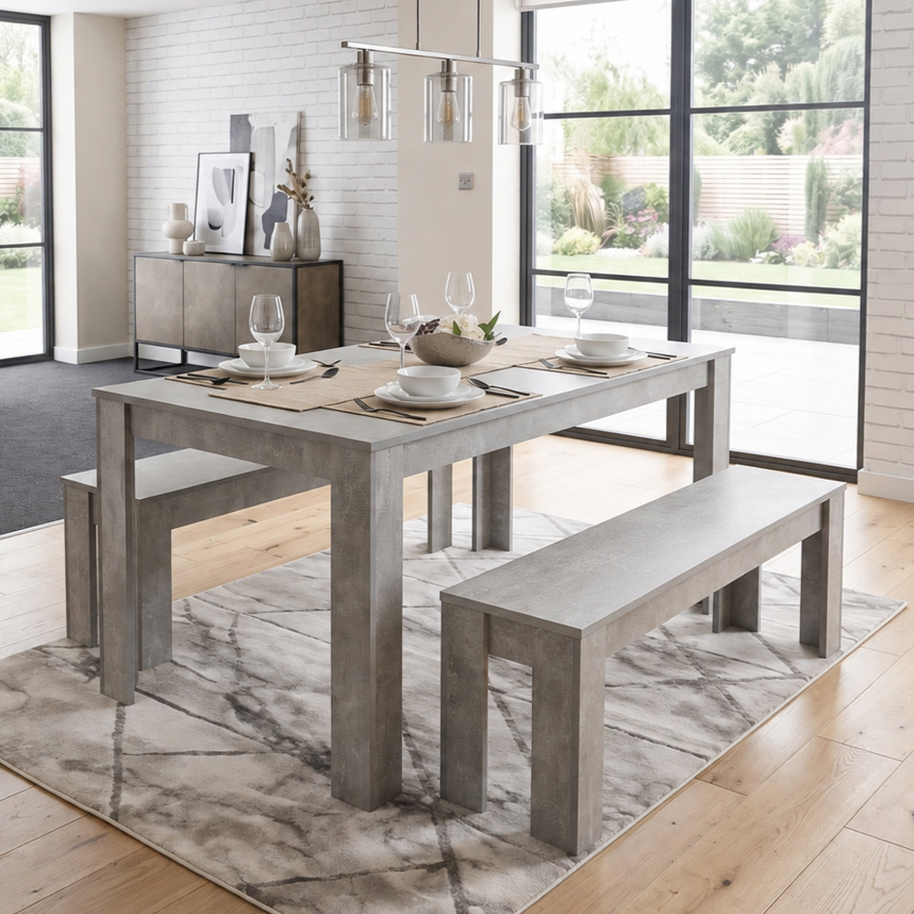 Portland 4 Seater Bench Dining Set Stone Grey Image 1