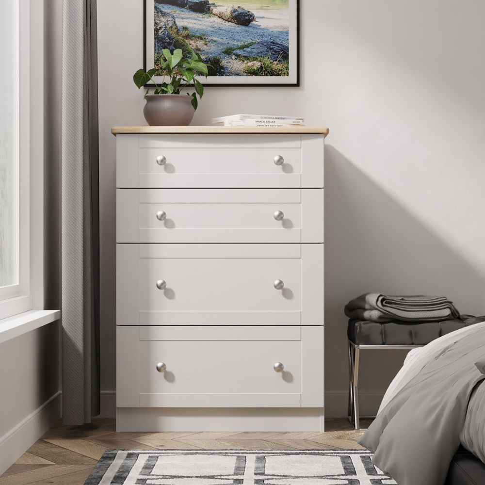Crowndale Sussex 4 Drawer Grey Ash and Bardolino Oak Deep Chest of Drawers Ready Assembled Image 7