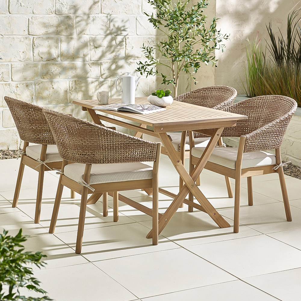 Furniturebox Essen and Metz 4 Seater Wood and Wicker Dining Set Image 1