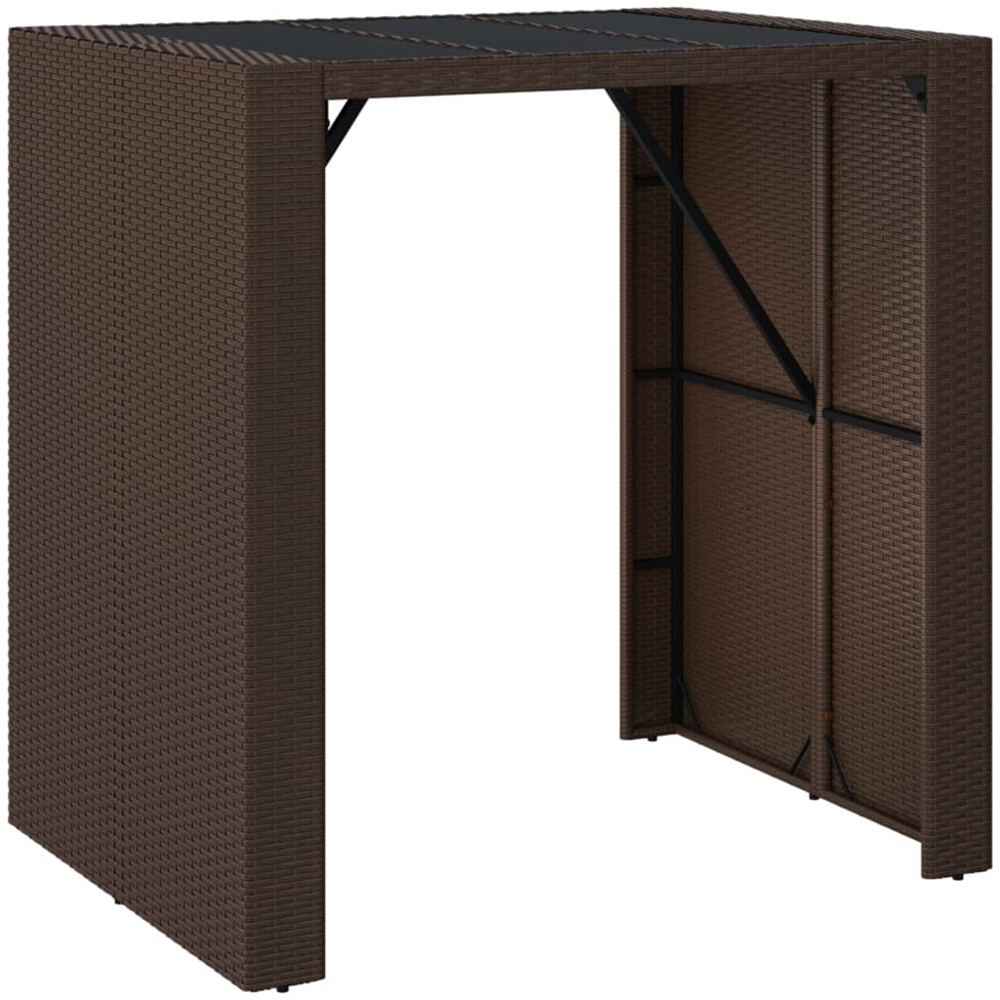 vidaXL Brown and Black Polyrattan Glass Top Bar Table 110 x 80 x 105cm Image 2