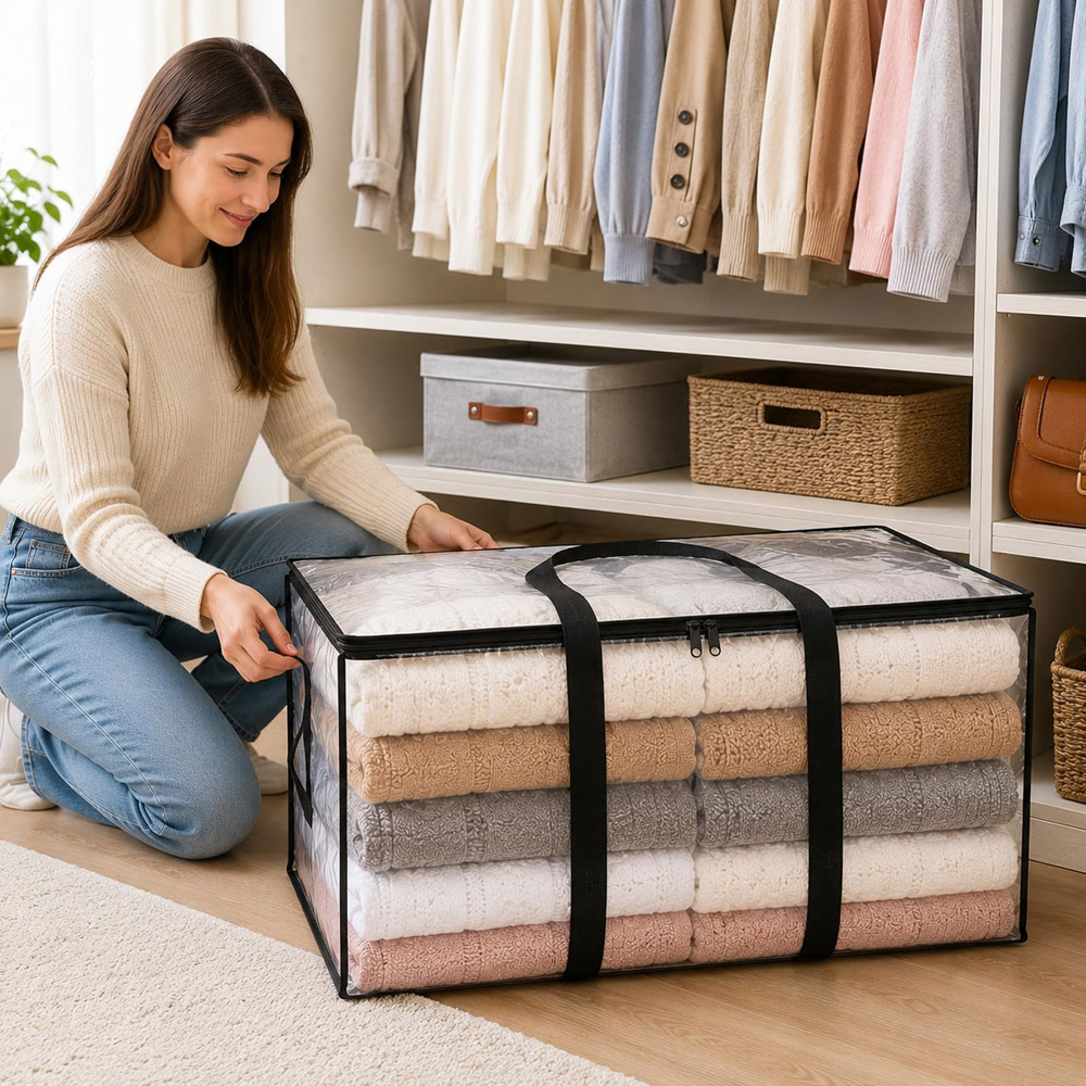 ATEK Large Clear Heavy Duty Portable Bedding Storage Bag with Zip and Handle Image 2