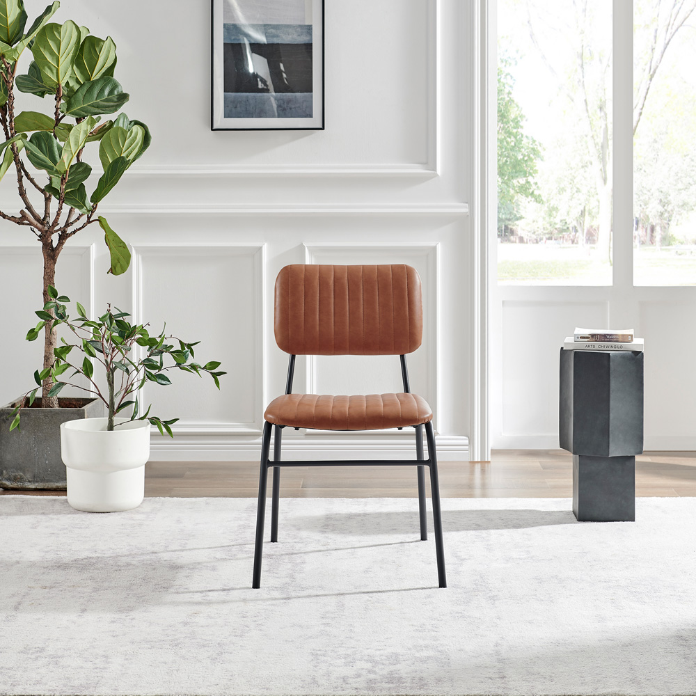 Furniturebox Guinn Set of 2 Tan and Black Faux Leather Dining Chairs Image 6