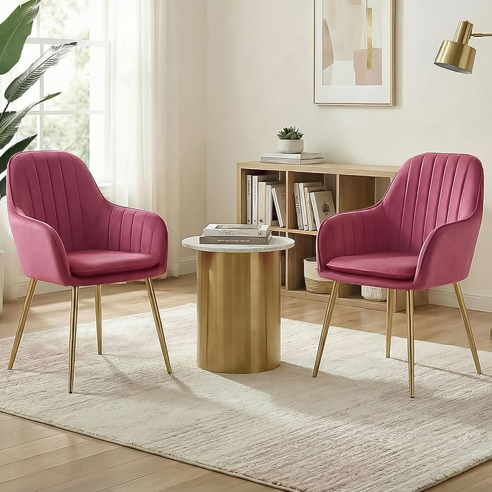 Alivio Set of 2 Pink Velvet Upholstered Dining Chairs Image 3