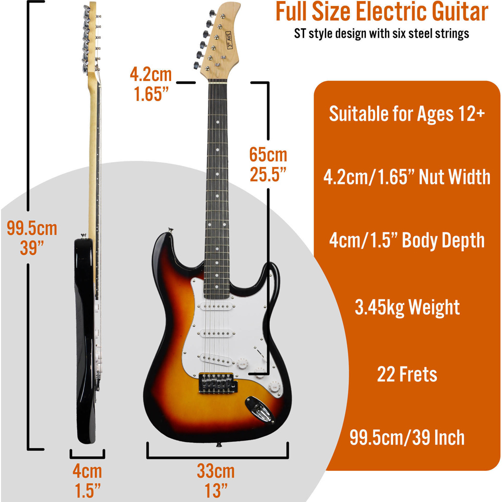 3rd Avenue Sunburst Full Size Electric Guitar Set Image 6