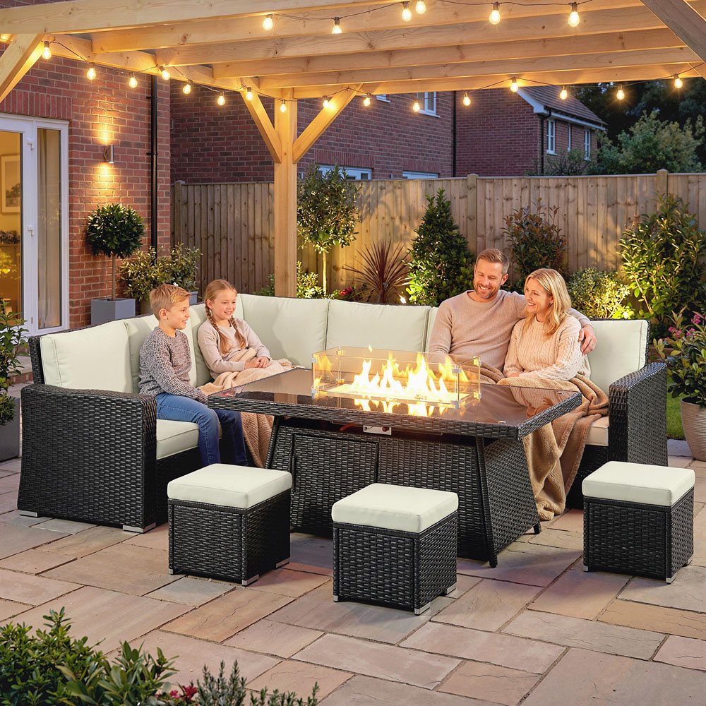 Outsunny 9 Seater White PE Rattan Garden Lounge Set with Fire Pit Table Image 3
