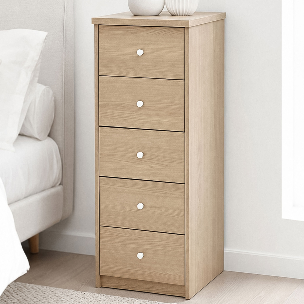 Core Products Freya 5 Drawer Smoked Oak Foil Finish Narrow Chest of Drawers Image 1