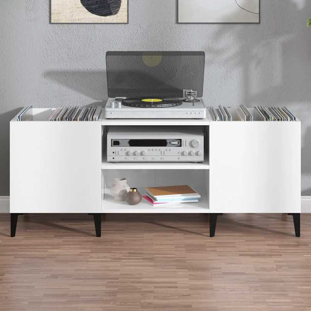 vidaXL 2 Shelf High Gloss White Wide Record Cabinet Image 1
