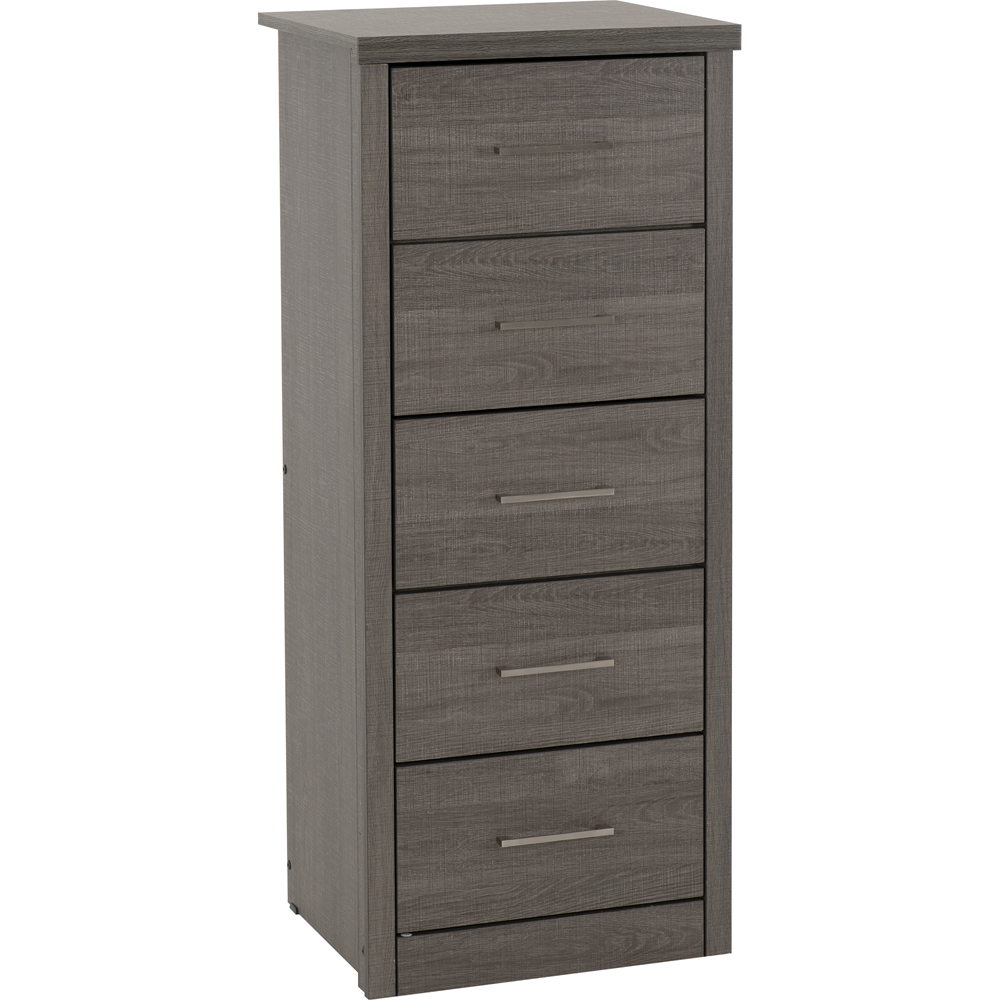 Seconique Lisbon 5 Drawer Black Wood Grain Narrow Chest of Drawers Image 2