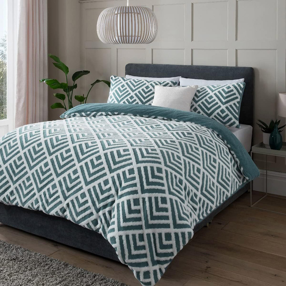 Smart Living Double Teal Geo Jacquard Fleece Duvet Set Image 6