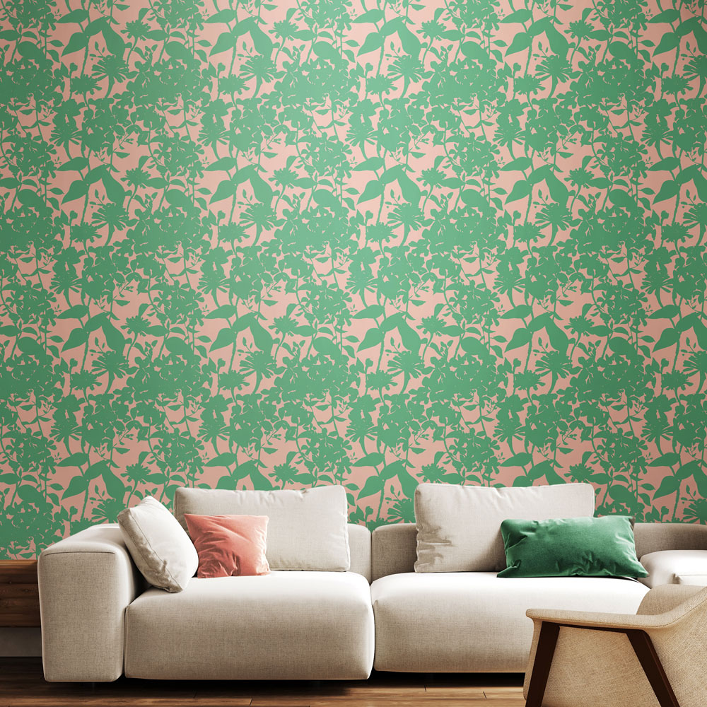 Hoopla Walls Summer Silhouette Jade and Blossom Non Woven Wallpaper Image 2