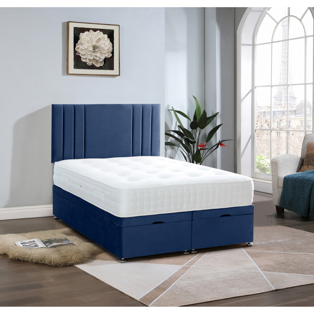 Eleganza Home Slumberlyn Super King Size Sapphire Plush Divan Ottoman Bed with Lined Headboard Image 2