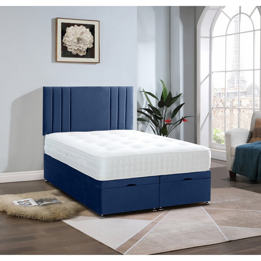 Eleganza Home Slumberlyn Double Sapphire Plush Divan Ottoman Bed with Lined Headboard Image 2
